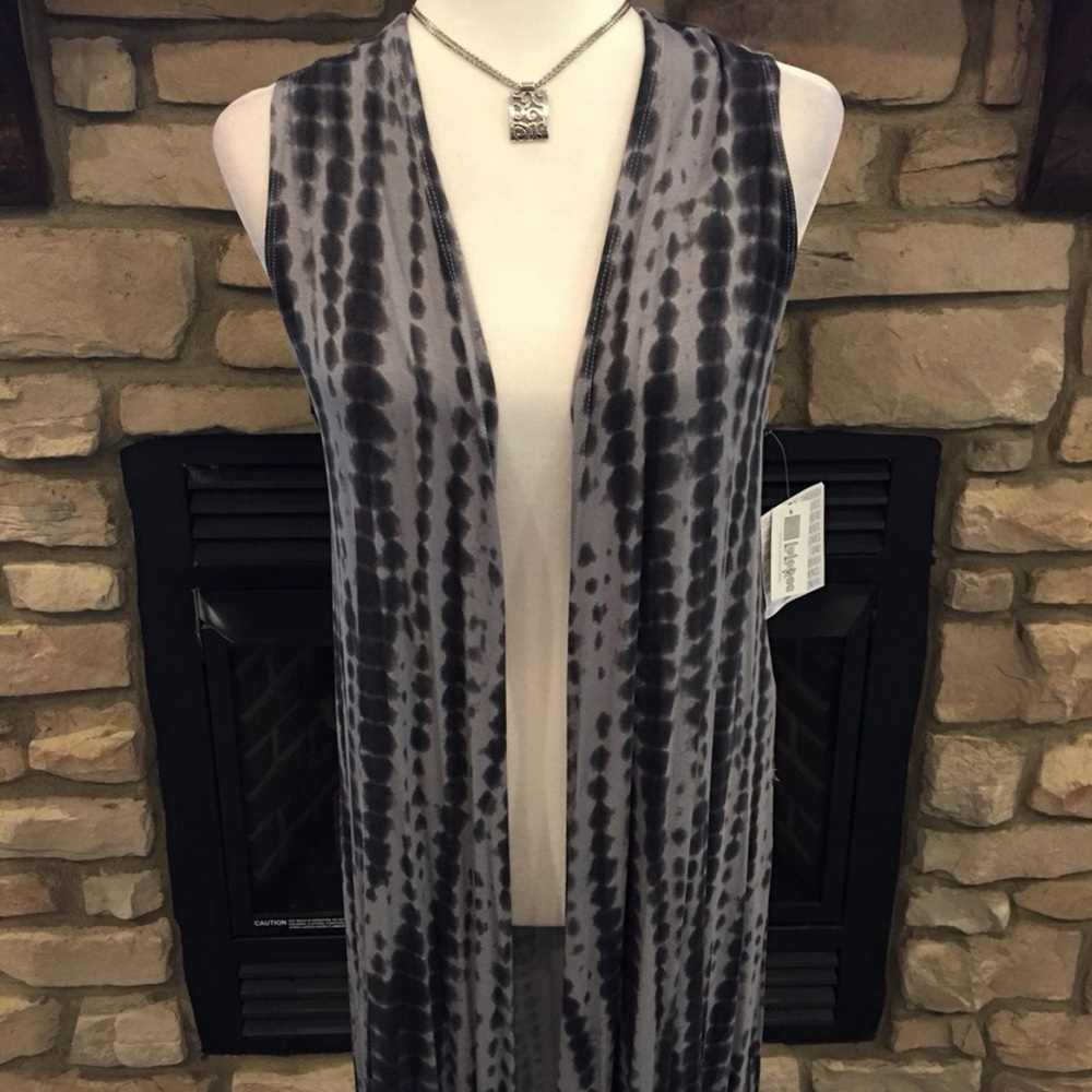 LULAROE-S Joy Gray Tie Dye Vest Duster Cardigan